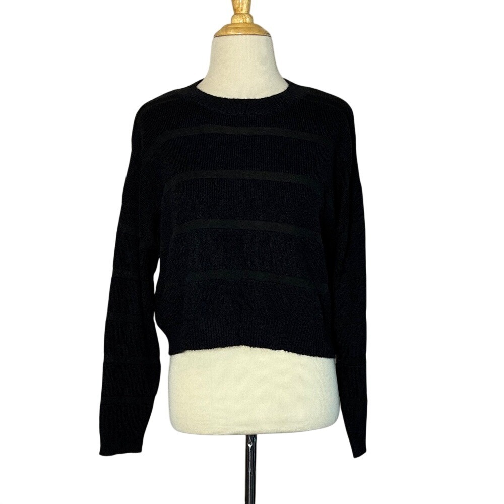 FRANCESCA'S Small Black Wool Blend‎ Ribbed Cropped Long Sleeve Pullover Sweater